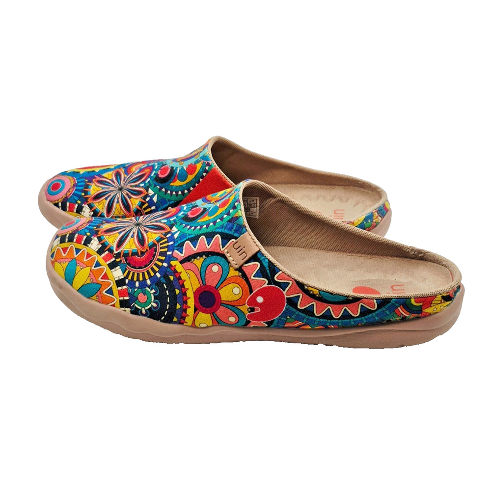 UIN Blossom Malaga Clogs Mules Women's 10 Boho Slip on Boho Art Canvas Shoes - Picture 9 of 13
